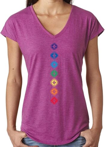 Ladies Diamond Chakras V-Neck Yoga Tee Shirt in Saudi Arabia