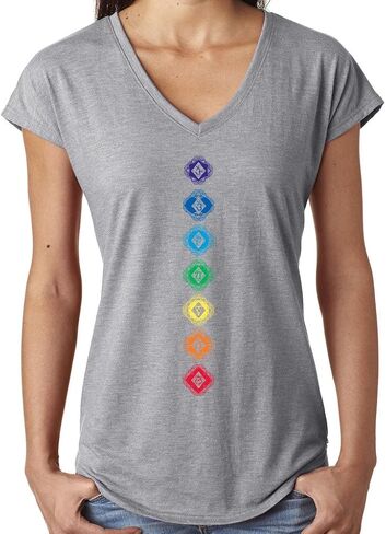 Ladies Diamond Chakras V-Neck Yoga Tee Shirt in Saudi Arabia