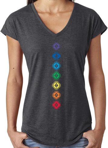 Ladies Diamond Chakras V-Neck Yoga Tee Shirt in Saudi Arabia