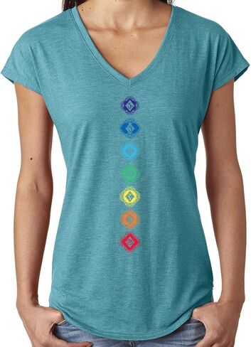 Ladies Diamond Chakras V-Neck Yoga Tee Shirt in Saudi Arabia