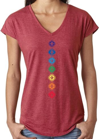 Ladies Diamond Chakras V-Neck Yoga Tee Shirt in Saudi Arabia