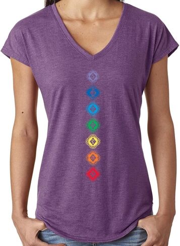Ladies Diamond Chakras V-Neck Yoga Tee Shirt in Saudi Arabia
