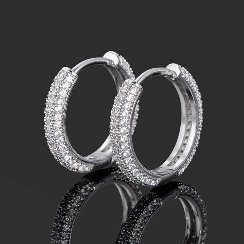 HELLOICE Hoop Earrings Iced Out Cubic Zirconia Huggie Cartilage Cuff Diamond Hypoallergenic 18k Gold Plated Round Circle Earrings Hoop Earrings 5A CZ Stones Lightweight for Men in Kuwait
