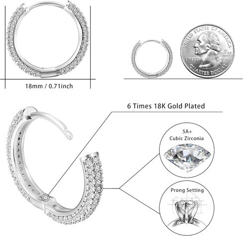 HELLOICE Hoop Earrings Iced Out Cubic Zirconia Huggie Cartilage Cuff Diamond Hypoallergenic 18k Gold Plated Round Circle Earrings Hoop Earrings 5A CZ Stones Lightweight for Men in Kuwait