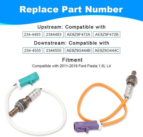 JDMON 2PCS Oxygen O2 Sensor Upstream Downstream Replacement for 2011-2019 Ford Fiesta 1.6L L4 Compatible with 234-4493, 2344493, 234-4555, 2344555 in Saudi Arabia