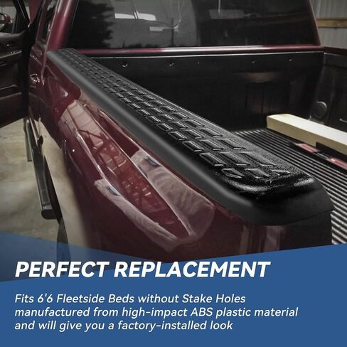 Auto Dynasty [Stake Holes Model] Pair of Rear Bed Rail Caps Stepside Compatible with Silverado Sierra 1500 2500 2500HD 3500HD 6'6" Fleetside Bed 07-13, Driver and Passenger Side, Textured Gloss Black in Saudi Arabia
