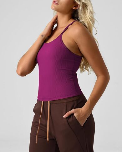 Womens Crop Tank Tops Seamless Yoga Sports Bra Padded Workout Halter Neck Camisole with Built in Bra in Kuwait