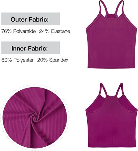 Womens Crop Tank Tops Seamless Yoga Sports Bra Padded Workout Halter Neck Camisole with Built in Bra in Kuwait