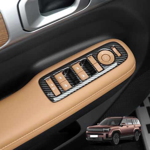 ألياف الكربون خشب الخشب النمط النافذة زر الزر باب لوحة زخارف لوحة الديكور ل Hyundai Santa Fe MX5 2024 القوالب الداخلية (ألياف الكربون) in Saudi Arabia