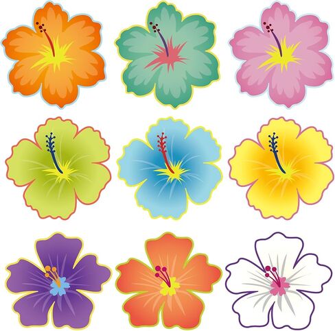 45 Pcs Luau Hibiscus Flower Cutouts Back to School Bulletin Board Decorations Set Tropical Classroom Decoration for Summer Hawaiian Themed Party in Kuwait