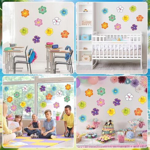 45 Pcs Luau Hibiscus Flower Cutouts Back to School Bulletin Board Decorations Set Tropical Classroom Decoration for Summer Hawaiian Themed Party in Kuwait