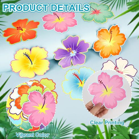 45 PCS Luau Hibiscus Flower Cetouts Back to School Bulletin Decortations مجموعة زخرفة دراسية استوائية لصيف هاواي تحت عنوان الحفلة in Saudi Arabia