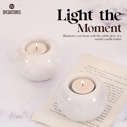 Marble Tealight Candle Holder 3 Inch Handmade White Stone Votive Holders for Birthday Party & Wedding Decorations - Ideal Small Tea Lights Candles Set of 2 for Dining Table Decor in Kuwait