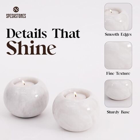 Marble Tealight Candle Holder 3 Inch Handmade White Stone Votive Holders for Birthday Party & Wedding Decorations - Ideal Small Tea Lights Candles Set of 2 for Dining Table Decor in Kuwait