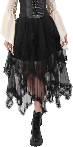 DAZCOS Tulle Skirt for Women High Low Ruffle Elastic Waist Midi Skirt Tutu Fairy Costume in Saudi Arabia