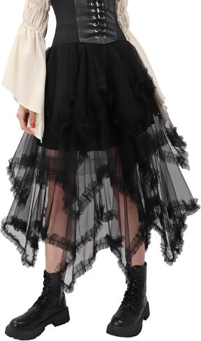 DAZCOS Tulle Skirt for Women High Low Ruffle Elastic Waist Midi Skirt Tutu Fairy Costume in Saudi Arabia