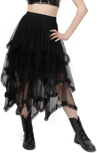 DAZCOS Tulle Skirt for Women High Low Ruffle Elastic Waist Midi Skirt Tutu Fairy Costume in Saudi Arabia