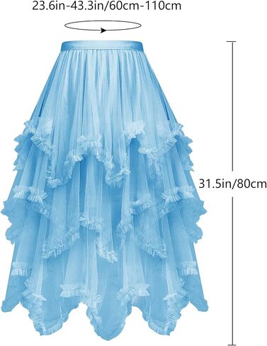 DAZCOS Tulle Skirt for Women High Low Ruffle Elastic Waist Midi Skirt Tutu Fairy Costume in Saudi Arabia