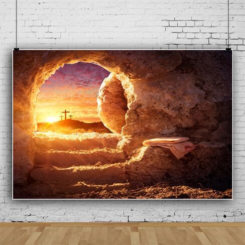 Easter Empty Tomb Backdrop Cross Holy Light Sunrise Resurrection of Jesus Backdrop for Christian Religious Belief Backgrounds Easter Church Events Photo Studio Supplies Vinyl 10x8ft in Kuwait