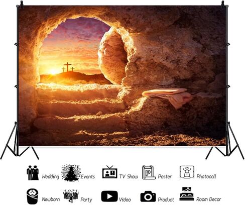Easter Empty Tomb Backdrop Cross Holy Light Sunrise Resurrection of Jesus Backdrop for Christian Religious Belief Backgrounds Easter Church Events Photo Studio Supplies Vinyl 10x8ft in Kuwait