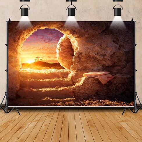 Easter Empty Tomb Backdrop Cross Holy Light Sunrise Resurrection of Jesus Backdrop for Christian Religious Belief Backgrounds Easter Church Events Photo Studio Supplies Vinyl 10x8ft in Kuwait