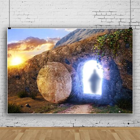 Easter Empty Tomb Backdrop Cross Holy Light Sunrise Resurrection of Jesus Backdrop for Christian Religious Belief Backgrounds Easter Church Events Photo Studio Supplies Vinyl 10x8ft in Kuwait