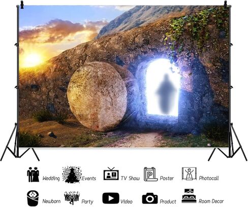 Easter Empty Tomb Backdrop Cross Holy Light Sunrise Resurrection of Jesus Backdrop for Christian Religious Belief Backgrounds Easter Church Events Photo Studio Supplies Vinyl 10x8ft in Kuwait