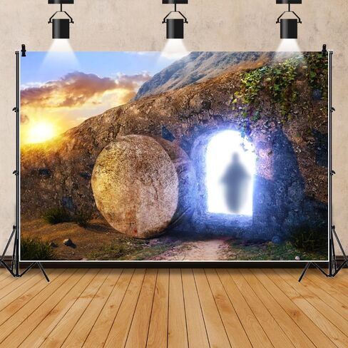 Easter Empty Tomb Backdrop Cross Holy Light Sunrise Resurrection of Jesus Backdrop for Christian Religious Belief Backgrounds Easter Church Events Photo Studio Supplies Vinyl 10x8ft in Kuwait
