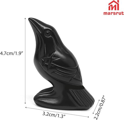 Raven Statue Natural Stone, Crow Figurine Decor Sculpture, 2 Inch Creative Bird Crystal Ornament Black Obsidian Stone Lucky Healing Guardian Animal Pocket Figure for Office Home Decoration Women Gifts in Saudi Arabia