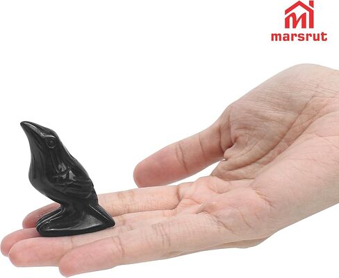 Raven Statue Natural Stone, Crow Figurine Decor Sculpture, 2 Inch Creative Bird Crystal Ornament Black Obsidian Stone Lucky Healing Guardian Animal Pocket Figure for Office Home Decoration Women Gifts in Saudi Arabia