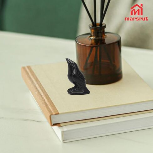 Raven Statue Natural Stone, Crow Figurine Decor Sculpture, 2 Inch Creative Bird Crystal Ornament Black Obsidian Stone Lucky Healing Guardian Animal Pocket Figure for Office Home Decoration Women Gifts in Saudi Arabia