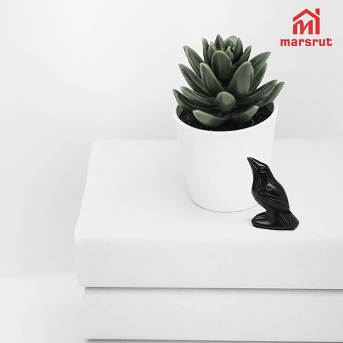 Raven Statue Natural Stone, Crow Figurine Decor Sculpture, 2 Inch Creative Bird Crystal Ornament Black Obsidian Stone Lucky Healing Guardian Animal Pocket Figure for Office Home Decoration Women Gifts in Saudi Arabia