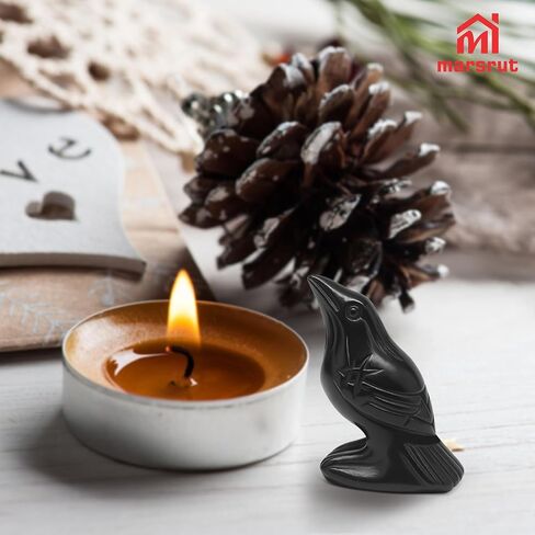 Raven Statue Natural Stone, Crow Figurine Decor Sculpture, 2 Inch Creative Bird Crystal Ornament Black Obsidian Stone Lucky Healing Guardian Animal Pocket Figure for Office Home Decoration Women Gifts in Saudi Arabia