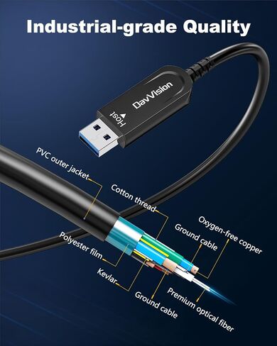 USB A to USB A Cable 50 FT, Fiber Optic USB Cable Male to Male 10Gbps(No Power), Long-Distance USB Host-Device Connection for KVM Extension,Embedded Control Systems,Remote Device Management in Kuwait