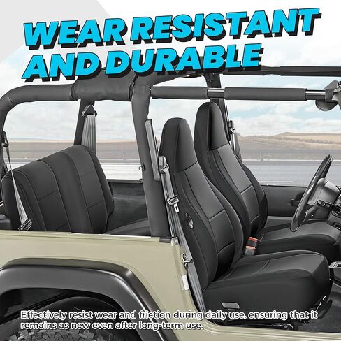 أغطية مقعد Hecasa متوافقة مع 1997-2002 Jeep Wrangler TJ السوداء الأمامية والخلفية طويلة الأمد in Saudi Arabia