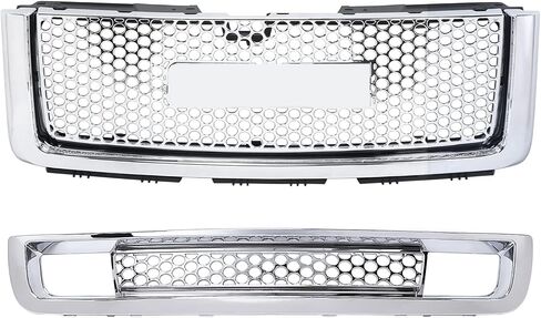 شواية Kuafu الأمامية العلوية والسفلية متوافقة مع 2007-2013 GMC Sierra 1500 Denali Pumper Grille Chrome Slvery in Saudi Arabia