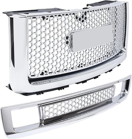شواية Kuafu الأمامية العلوية والسفلية متوافقة مع 2007-2013 GMC Sierra 1500 Denali Pumper Grille Chrome Slvery in Saudi Arabia