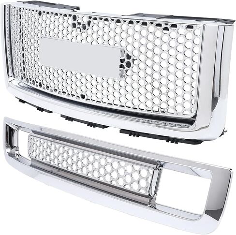 شواية Kuafu الأمامية العلوية والسفلية متوافقة مع 2007-2013 GMC Sierra 1500 Denali Pumper Grille Chrome Slvery in Saudi Arabia