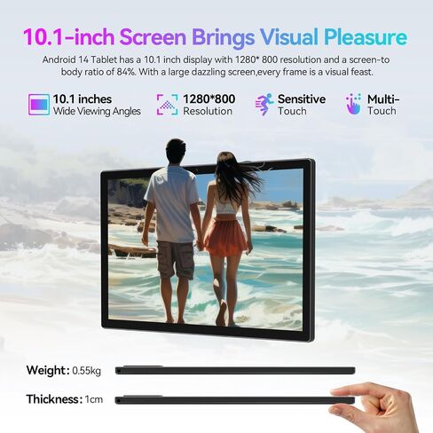 2024 Android 14 Tablet, 10.1 inch 4G Cellular Tablets with Dual Sim Slot, 14GB RAM(8+6 Virtual)+128GB ROM 1TB Expand, Octa-Core, 8+13MP Dual Camera,1280x800 Incell Screen, 5G WIFI, 7000mAh Battery in Saudi Arabia
