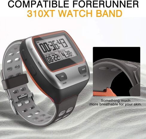 ANCOOL Compatible with Garmin Forerunner 310XT Watch Band, Soft Silicone Watch Strap Replacement for Forerunner 310XT Smartwatch, Grey-Orange in Kuwait