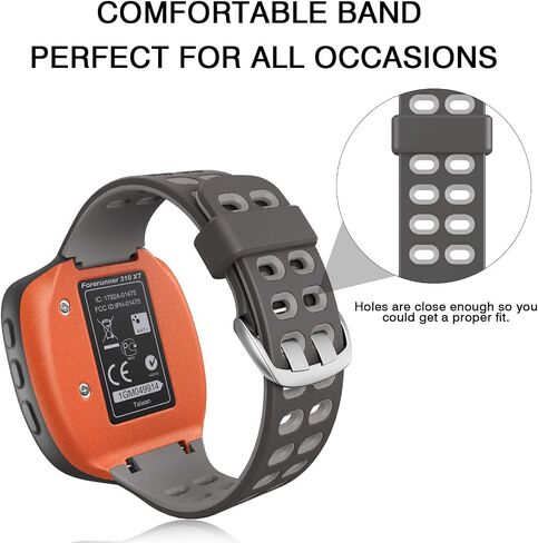 ANCOOL Compatible with Garmin Forerunner 310XT Watch Band, Soft Silicone Watch Strap Replacement for Forerunner 310XT Smartwatch, Grey-Orange in Kuwait
