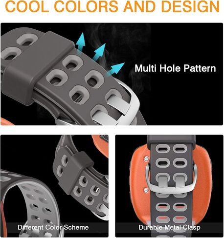ANCOOL Compatible with Garmin Forerunner 310XT Watch Band, Soft Silicone Watch Strap Replacement for Forerunner 310XT Smartwatch, Grey-Orange in Kuwait