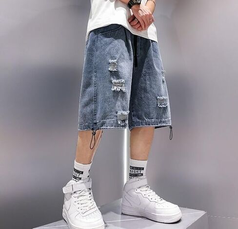 رجال شورتات فضفاضة y2k الدنيم jorts المجرد تمزق جان شورت الصيف فضفاضة fit hip hop wide jorts streetwear in Kuwait