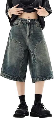 Mens Baggy Shorts Y2k Denim Jorts Grunge Ripped Jean Shorts Summer Loose Fit Hip Hop Wide Leg Jorts Streetwear in Saudi Arabia