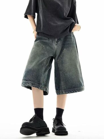 Mens Baggy Shorts Y2k Denim Jorts Grunge Ripped Jean Shorts Summer Loose Fit Hip Hop Wide Leg Jorts Streetwear in Saudi Arabia