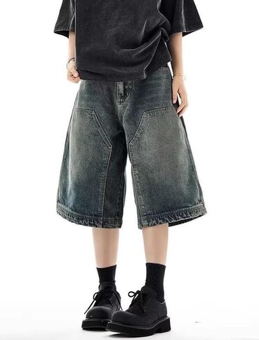Mens Baggy Shorts Y2k Denim Jorts Grunge Ripped Jean Shorts Summer Loose Fit Hip Hop Wide Leg Jorts Streetwear in Saudi Arabia