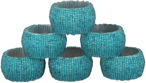 Handmade Indian Beaded Napkin Rings for Christmas, Thanksgiving, Holiday Party, Dinner Party - Napkin Holder Set of 6 (Orange) in Kuwait