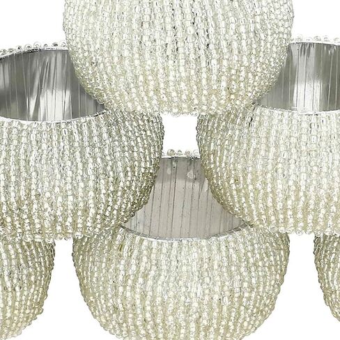 Handmade Indian Beaded Napkin Rings for Christmas, Thanksgiving, Holiday Party, Dinner Party - Napkin Holder Set of 6 (Orange) in Kuwait