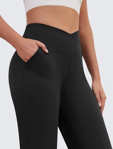 Womens Wide Leg Yoga Pants Crossover Work Dress Pants Lounge Sweatpants Casual Trousers with Pockets in Saudi Arabia
