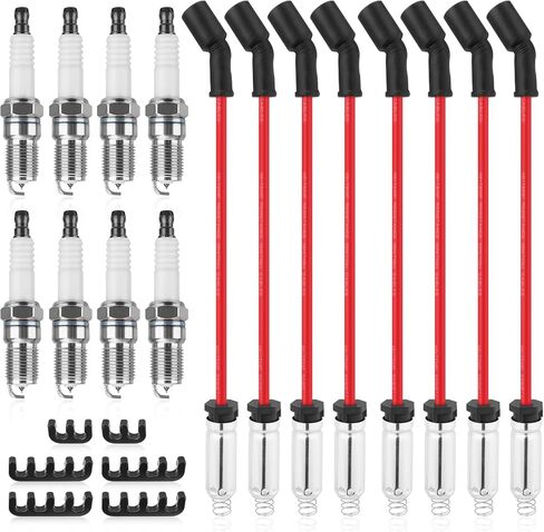 41-962 Spark Plugs & 9748HH Spark Plug Wires Compatible with Chevy Avalanche Silverado 1500 Suburban Tahoe, GMC Sierra 1500 Yukon, Cadillac Escalade, Hummer H2 5.3L 6.0L V8, Replace# 88862122 19299585 in Saudi Arabia